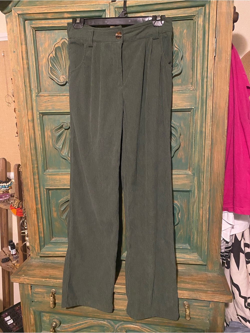 HALARA Olive Green Wide-Leg Corduroy Pants